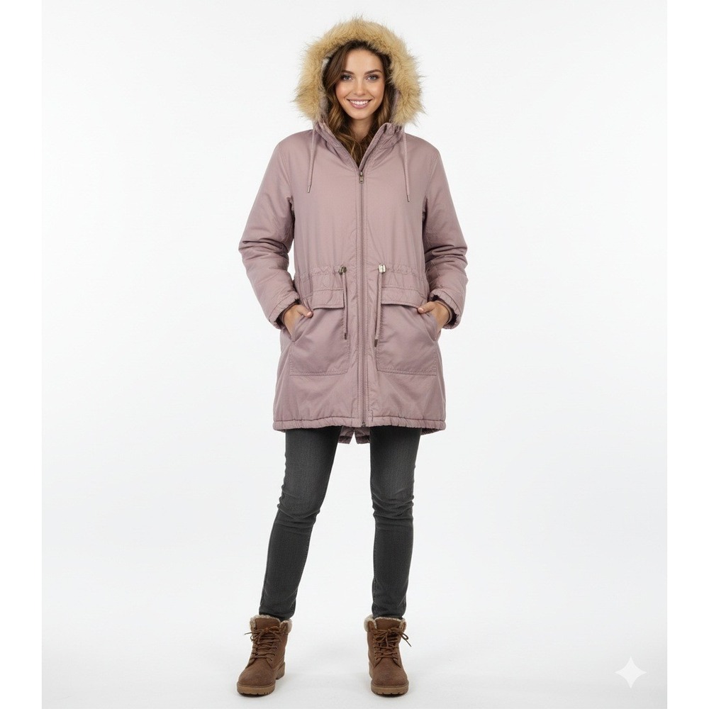 Jean Pascale Parka Women XL Pink‎ Faux Fur Warm Barn Chore Coat Sherpa Jacket